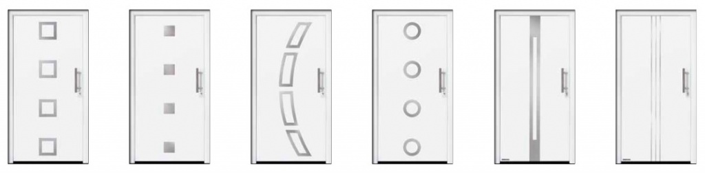 Формы стальных накладок и варианты их расположения на полотне входных дверей